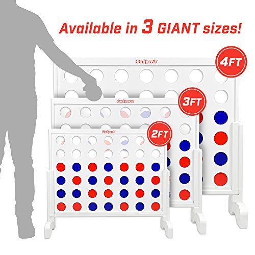 GoSports 2 foot Width Giant 4 in a Row Game with Carrying Case, Made from Wood - style: Classic White Finish