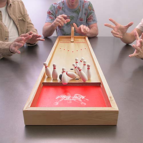 GoSports Mini Wooden Tabletop Bowling Game Set for Kids & Adults - Includes 1 Bowling Alley Board, 1 Launch Ramp, 2 Mini Bowling Balls, 10 Pins & Dry Erase Scorecard