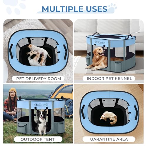 Foldable Dog Cat Playpen, Portable Dog Crate for Puppies, Cat, Puppy Play Pen for Indoors, Kennel Tent Crate for Indoor Outdoor Travel Camping Use with Carrying Case (Blue, S) - color: Blue, style: Small(27"x22"x17")