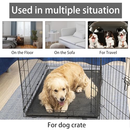 KHONSU PET Dog Bed Mat for Crate 1.1in Slim Cooling Pad Reversible Flannel & Waterproof Canva for Medium Dogs up to 45 lbs, Fits 30"x20" Basic Crate - color: Grey, size: M