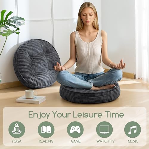 HIGOGOGO Floor Pillow Cushion for Adults, Meditation Cushion Pillow, Large Round Floor Sitting, Removable Tufted Corduroy Cover, for Tatami Living Room or Yoga, 22x22 Inch, Dark Grey - color: Round Dark Grey, size: 4" Thick(Pack of 1)