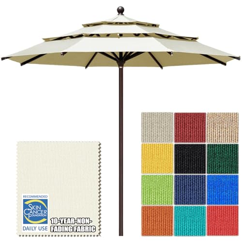 EliteShade USA 10-Year-Non-Fading 11ft 3-Tier Market Patio Umbrella, Commercial Grade Outdoor Table Umbrella with Cylinder Push-Up, Windproof & UPF 50+ UV Protection, Heavy Duty Ventilation for Garden, Deck, Pool, Backyard, Beach & Bistro, Natural - color