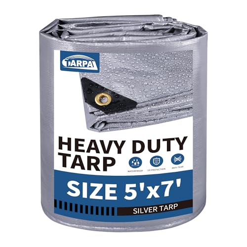TARPAL 5x7 tarp,Heavy Duty Tarp 14mil Silver Reflective Tarps Waterproof with Grommets and Reinforced Edges UV Protection,Tear Resistant for Firewood,RV,Boat,Roof,Car,Camping - color: Silver, size: 5x7 Feet-Finished size