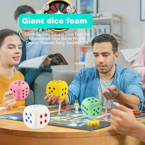 4 Pcs Jumbo Foam Dice Set 4 Inch Large Rounded Edge Playing Dice for Classroom Games Party Activities Kids Learning Math Indoor Outdoor Play (Color Style 4) - color: Color Style 4