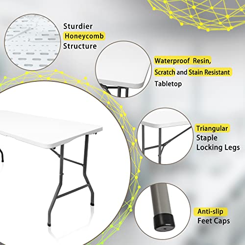 Plastic Folding Table, 5 FT Folding Table, Portable Tables for Dining Parties Card Picnic Camping - size: 5FT