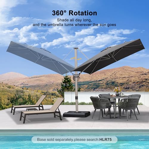 PURPLE LEAF 8’ X 8‘ Patio Umbrella Outdoor Cantilever Umbrella, Aluminum Offset Umbrella with Champagne Frame and 360° Rotation for Pool Deck Garden, Grey - color: Gray, size: 8' x 8'