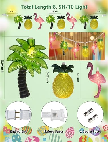 8.5FT Hawaiian Tropical String Lights 10LED Plug in Fairy Lights – Flamingo Pineapple Palm Tree, Waterproof Connectable Outdoor Lights for Luau Party Beach Pool Patio Indoor Summer Decor, UL Listed - color: Flamingo/Pineapple/Coconut Tree
