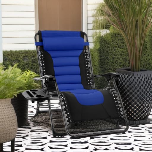 Best Choice Products Oversized Padded Zero Gravity Chair, Folding Outdoor Patio Recliner, XL Anti Gravity Lounger for Backyard w/Headrest, Cup Holder, Side Tray, Polyester Mesh - Blue - color: Black/Blue