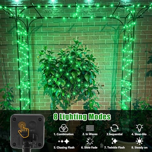 YEGUO 4 Pack Green Solar Fairy Lights, Each 33ft 100 LED Christmas Lights Outdoor Waterproof, 8 Modes Sliver Wire Solar String Lights - color: Green