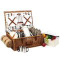 Picnic at Ascot Dorset English-Style Willow Picnic Basket with Service for 4, Coffee Set and Blanket- Designed, Assembled & Quality Approved in the USA - color: Wicker With London Plaid Plates/Napkins
