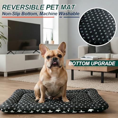 Washable Dog Bed Mat with Anti-Slip Bottom, Deluxe Plush Memory Foam Crate Pad & Waterproof Outdoor Kennel Mat for Dogs & Cats-Durable Crates Beds, Large Medium Small Puppy Size36 x 24",Green - color: Green-Star, size: Upgraded L（36" L x 24" W x 1.5" Th）