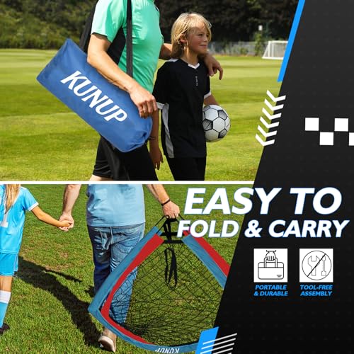 2 of 5×3 6x4 9x5 FT Portable Kids Soccer Goals Set, Foldable Soccer Practice Nets for Backyard with Carrying Bag for Toddler Youth Pop Up Soccer Training Equipment Indoor Outdoor Sports Game Gift - color: Blue+Red, style: 5x3FT