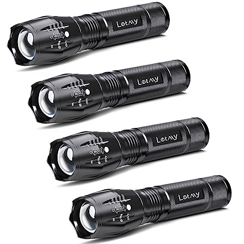 LETMY LED Tactical Flashlight S2000 [4 Pack] - High Lumens, Zoomable, 5 Modes, Waterproof Handheld LED Flashlight - Best Camping, Outdoor, Emergency, Everyday Flashlights - color: Black, size: 4 PACK