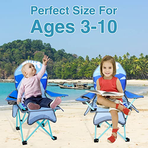 KABOER Kids Outdoor Folding Lawn and Camping Chair with Cup Holder and Carrying Bag, Children's Camping Chairs - color: Shark
