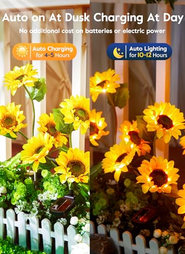 Brightown Outdoor Solar Garden Lights - 4 Pack LED Flower Lights with Larger Sunflowers, Bigger Solar Panel, Waterproof for Outside Yard Patio Garden Decorations - color: Sunflowers