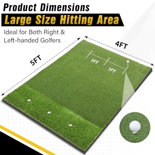 Dual-Turf Golf Mat 31mm: 6x4ft/5X5ft Extra Large Golf Hitting Mats Practice Outdoor Indoor, High-Density Artificial Turf Matt for Garage Simulator Chipping Driving Training, Ideal Gifts for Men Dad - style: 5’X4‘ Large-31mm