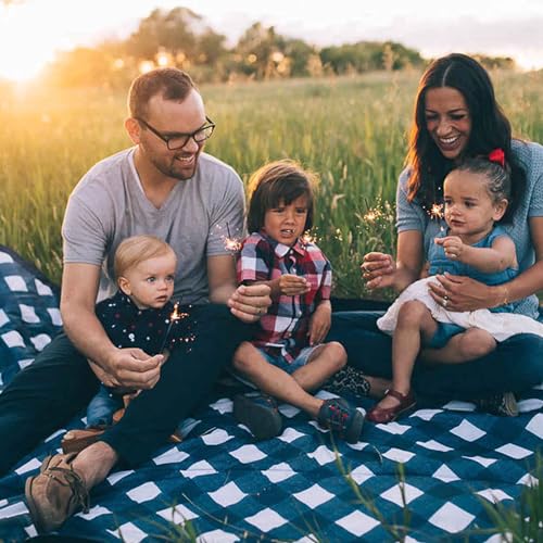 Little Unicorn 5'x5' Outdoor Family Picnic & Beach Blanket | Durable & Water-Resistant Fabric | Compact Fold & Easily Wipes Clean | Zipper Pocket (Navy Plaid) - color: Navy Plaid, size: 5 x 5
