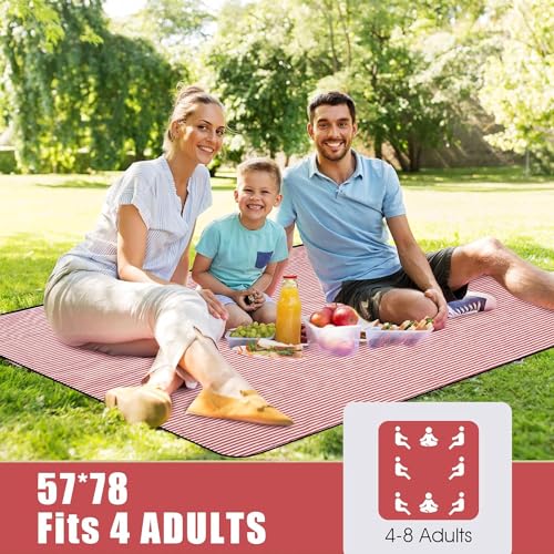 G GOOD GAIN Picnic Outdoor Blankets Waterproof Large - Beach Mat Sand Free Foldable with Carry Strap | Portable Camping Blanket | Park Blanket for Grass Park, Hiking, Travel, Concerts, Indoor (Red) - color: Red