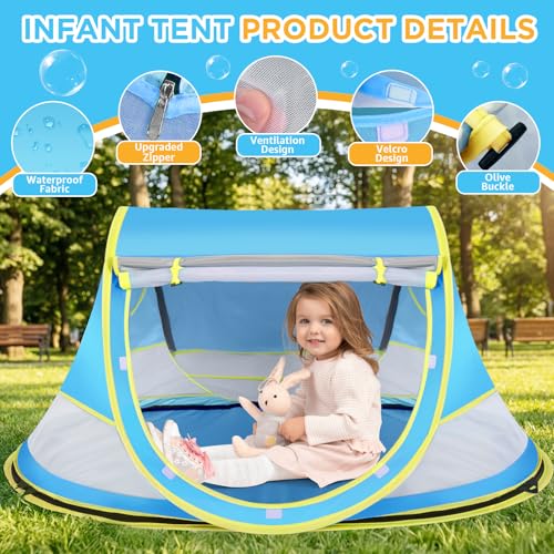 Baby Beach Tent, Pop Up Beach Tent Sun Shade for Beach, UPF 50+ UV Protection Sun Shelters for Infants with Carry Bag for Outdoor Travel, Camping(Blue) - color: Blue