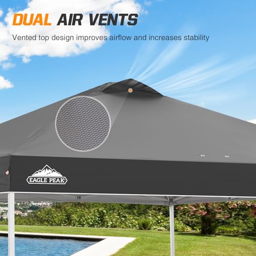 EAGLE PEAK Pop Up Canopy Tent with Wheeled Carry Bag, 8 Stakes, 4 Ropes, 4 Weight Bags, Easy Set Up Tent Canopy, 10x10 ft, 100sqft of Shade, Gray - color: Gray, size: 10x10