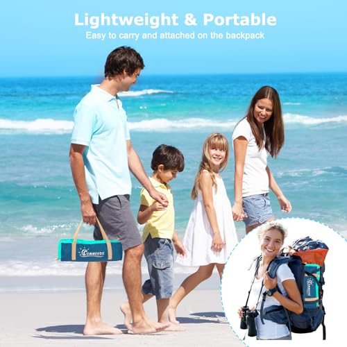 COMMOUDS Beach Tent Sun Shade for 3/4/6/8 Person, UPF 50+ Beach Sun Shelter Canopy Tent, Lightweight, Easy Set Up and Carry - color: Turquoise with Dark Shelter, size: 3 Person
