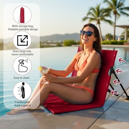 Jetec Foldable Floor Backrest Chair Portable Camping Chair with Storage Bag Light Weight Lazy Seat for Indoor Outdoor Bed Ground Park Lawn Concerts Beach Hiking - color: Red, size: X-Large