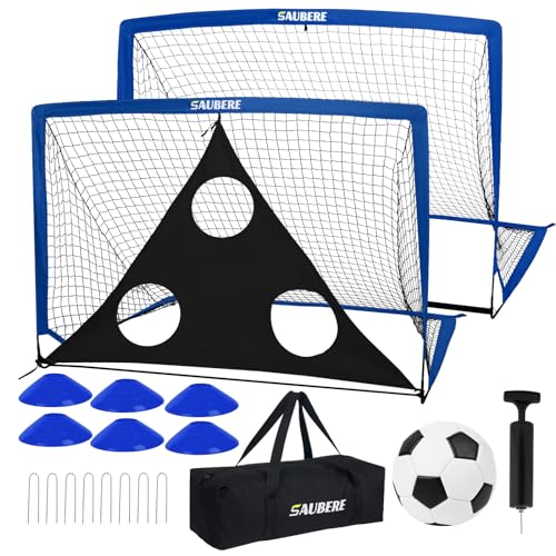6x4 ft Kids Soccer Goals for Backyard Set of 2- Portable Pop Up Soccer Net for Backyard for Kids Toddler Youth, Soccer Training Equipment+ Soccer Goal Target, Ball and Cones, Outdoor Soccer Game