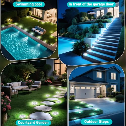 Solar Ground Lights,Solar Disc Light Outdoor Waterproof,Landscape Lighting Garden Lights for Pathway, Yard, Deck, Lawn, Patio, Swimming Pool, Walkway(Cool, 8Pack) - color: Cool colors, size: 8 Pack