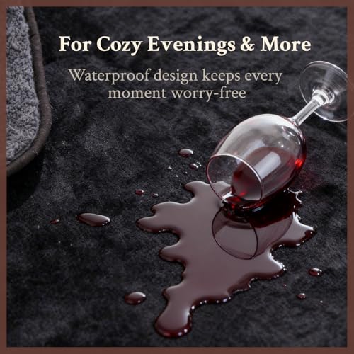 Waterproof Blanket (60"x80") for Bed, Couch, Sofa - Plush Throw Blanket to Protect Furniture, Stain Resistant, Leak-Proof, Double-Sided Flannel & Sherpa Fleece, Reversible Black & Grey - color: Black & Grey, size: Twin/Full (60"x80")