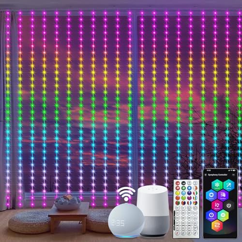 ZAIYW WiFi Smart RGB Color Changing Curtain Lights - 600 LED, Compatible with Alexa, App Control, Music Sync, Plug in for Christmas Wedding Outdoor Decor - color: RGB&IC, size: 20Ft x 10Ft