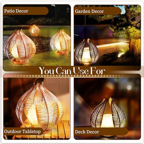 HPC Decor Solar Light Outdoor Garden, Crackle Globe Glass,Metal Palm Leaf Solar Light for Outside, Pathway Lights Waterproof LED Outdoor for Patio,Yard,Porch Decor,Gardening Gifts for Women/Mom. - color: Black
