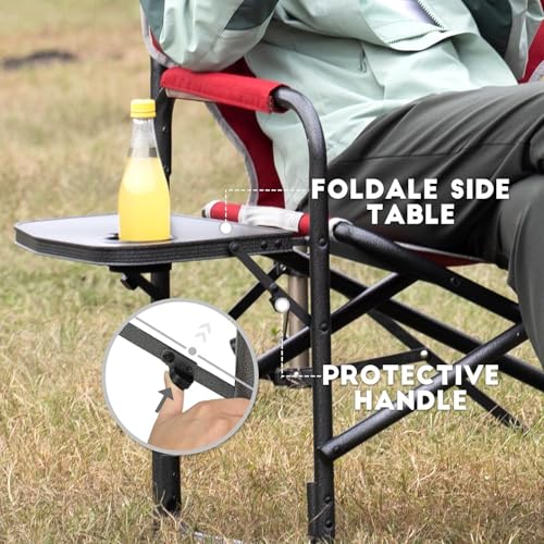 TIMBER RIDGE Lightweight Oversized Camping Chair, Aluminum Directors Chair with Side Table for Outdoor Camping, Lawn, Picnic and Fishing, Supports 400lbs, Red 2PCS - color: Red