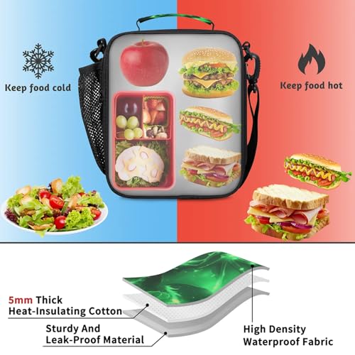 Green Dragon Lunch Bag Boys, Insulated Lunch Box with Side Pocket Reusable Leakproof Lunchbox Cooler Tote for School Picnic Travel - color: Green Dragon