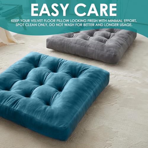 NEST & LOOM Floor Cushions - Floor Chair Pillow, Meditation Cushion, Square Large Floor Pillow, Solid Thick Tufted Floor Pillow - Yellow - 21.65" x 21.65" - color: Yellow