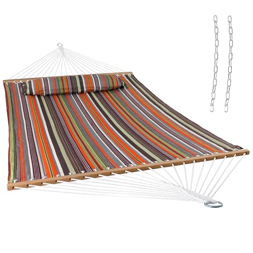 Sunnydaze Quilted Double Hammock for Outside with Spreader Bars and Pillow - 450 lb Capacity, 74x55 Inch Bed, UV Resistant, Quick Dry - Chains Included, Stand Sold Separately - Canyon Sunset - color: Canyon Sunset