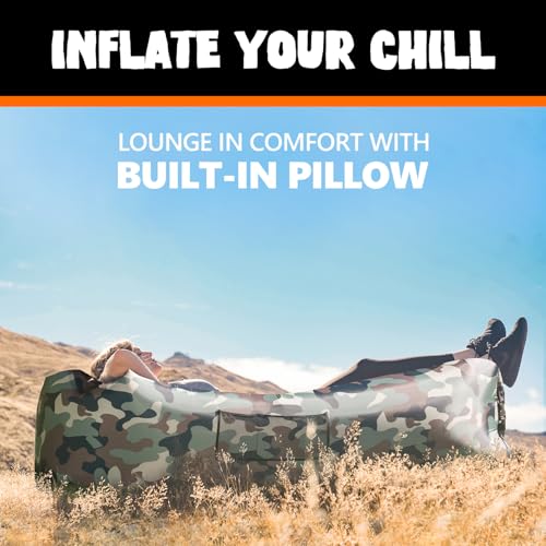 AlphaBeing Inflatable Lounger Beach Chair Accessories, Air Sofa Hammock Inflatable Couch for Camping Backyard Lakeside with Compression Sacks, Ideal Outdoor Gifts for Adults - color: Camo Green