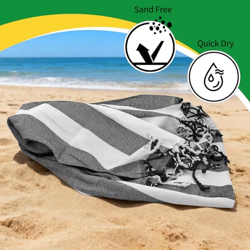 12 Pack Turkish Beach Towel 36"x71" Extra Large Beach Towels Sand Free Bath Towels Adults Lightweight Quick Dry Pool Towels Black - color: Black, size: 12 Pack