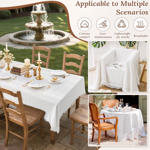 110 x 91 Extra Large White Outdoor Picnic Blanket, Woven Cotton Yarn Oversize Portable Blanket with Fringe for Camping, Lawn or Wedding Photoshoot. Indoor Bohemia Decorations, Machine Washable - size: 7'7" x 9'2" (Square)
