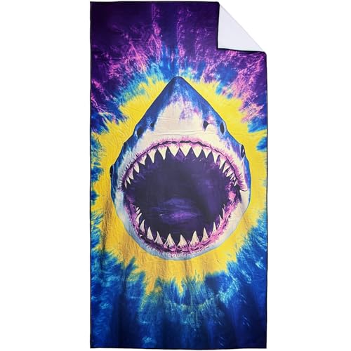 Tie Dye Shark Beach Towel Oversized 36" x 72", Thin Lightweight Sand Free Quick Dry Microfiber Towel for Swimming Pool Cruise Camping Travel - color: Color_39