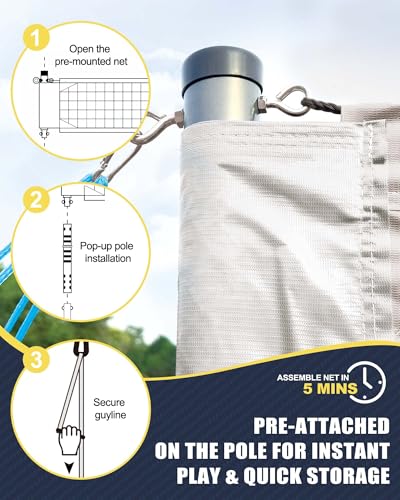 Professional Volleyball Net Set Heavy Duty for Outdoor Backyard Portable with Aluminum Adjustable Height Scoring Poles, Regulation Nets System for Tournament, Grass - color: White