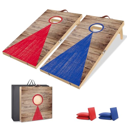 Wooden Cornhole Board Set with 6 Bean Bags, 2x1.3 ft Portable Outdoor & Indoor Corn Hole Toss Game Sets for Kids Adults and Family Party Camping Equipment