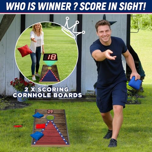Electronic Cornhole Board Set (4x2ft, 3x2ft, 2x1ft) - Automatic Scoring Corn Hole Game for Adults & Kids - Infrared Sensing Wood Set with 8 Bags & Carry Case for Backyard, Party & Tailgates - size: 2 x 1 ft