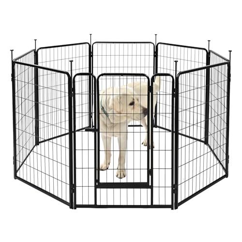Amazon Basics Dog Playpen, 8 Panels Metal Fence with Door, Foldable for Indoor and Outdoor Use, Suitable for Small to Medium Sized Dogs, 36 Inch Height, Black - style: 8pcs-36"