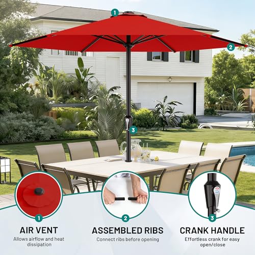 AreShark 11 FT Patio Umbrella for Outdoor, Outdoor Table Umbrella with Push Button Tilt and Crank, Outdoor Patio Umbrellas with 6 Sturdy Ribs, Patio Umbrellas for Market, Garden, Pool (Red) - color: Red, size: 11ft