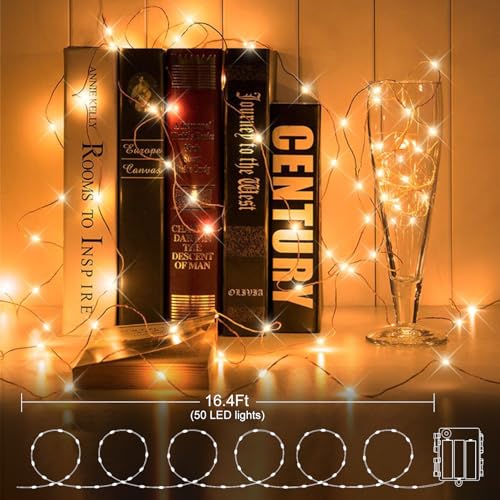 4 Pack Fairy Lights Battery Operated, 16.4 Ft 50 LED Starry Fairy Lights with Auto Timer Dark Green Copper Wire Twinkle Lights for Wedding Bedroom Christmas Decor (Warm White) - color: Warm White-Green Wire