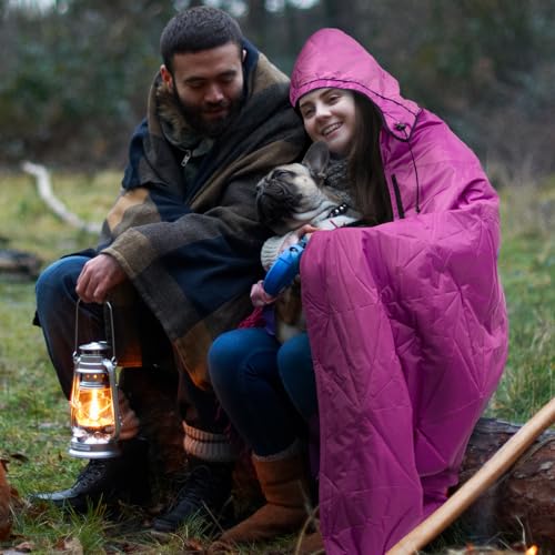 Large Outdoor Waterproof Blanket Extra Thick Fleece Stadium Blanket for Camping, Car, Pet, Picnics - Windproof, Wearable, Machine Washable 80" x 58" (Rose Purple,Hooded) - color: Hooded-rose Purple