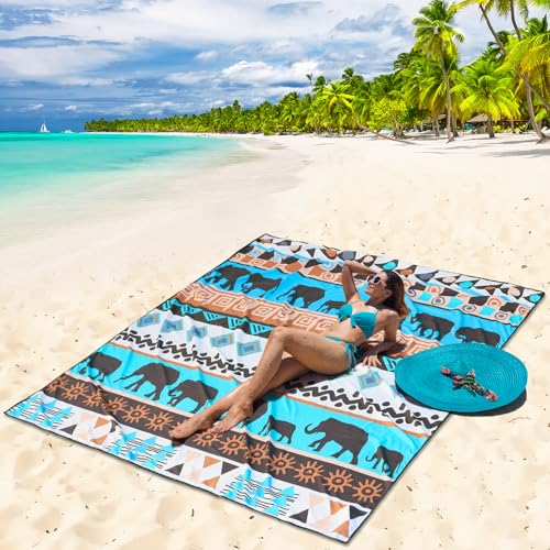 HIHOHO Beach Blanket Waterproof Sandproof Beach Mat for 1-8 Adults Quick Drying Durable Outdoor Picnic Mat for Beach Festival Travel Camping Hiking (Elephant-GN, 79"×83"(4 Person)) - color: Elephant-gn, size: 6'11" x 6'7"