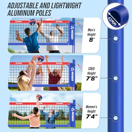 Professional Heavy Duty Volleyball Net Set for Backyard & Beach, Outdoor Net System with Steel Anti-Sag Winch, 32FT Reinforced Net, Height Adjustable Rust-Resistant Aluminum Poles, Portable Carry Bag - color: F-Red and Blue