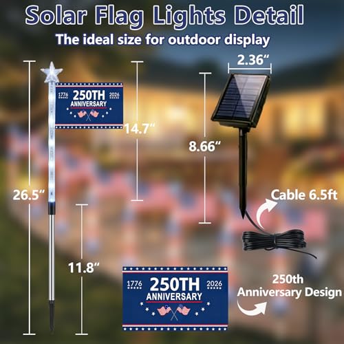 8 Pack Solar American Flag Pathway Lights - Patriotic Red White Blue Outdoor Stake Waterproof LED Lights with 8 Modes, Decorations 4th of July Memorial Day & Independence Day Yard Garden (Style C) - color: Style C