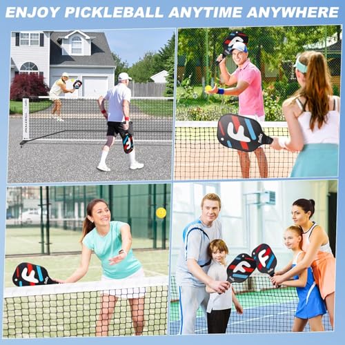 Pickleball Net Set with 4 Fiberglass Paddles, Portable Pickleball Set with 4 Fiberglass Paddles, 6 Balls & Carry Bag, Easy Setup for Driveway, Garage, Kids & Adults - style: 22ft Net With 4 Fiberglass Paddles